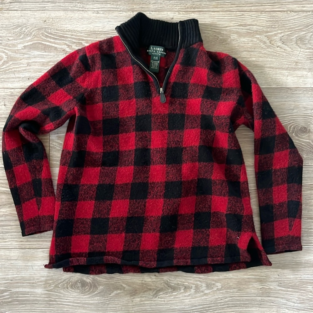 Lauren Ralph Lauren Lambswool Plaid 1/4 Zip Sweater Women's petite small